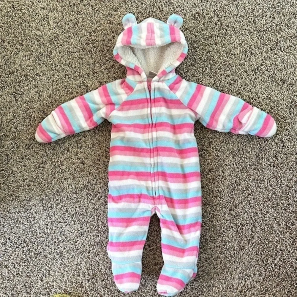 Striped fleece fall/winter outdoor onesie.